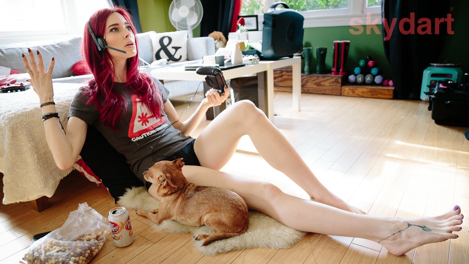 Gamer girl playing with